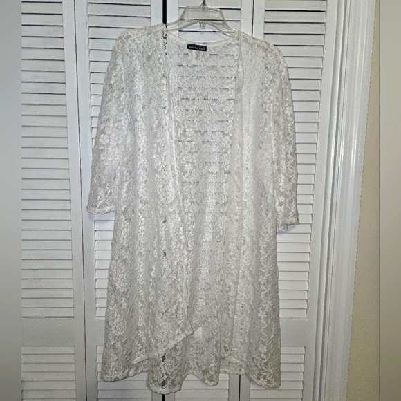 Double Take Sweaters - Double Take Women's 2X Floral Lace Duster